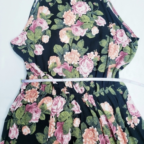 AEO American Eagle Floral Halter Maxi Dress Open Back Black - Picture 6 of 10